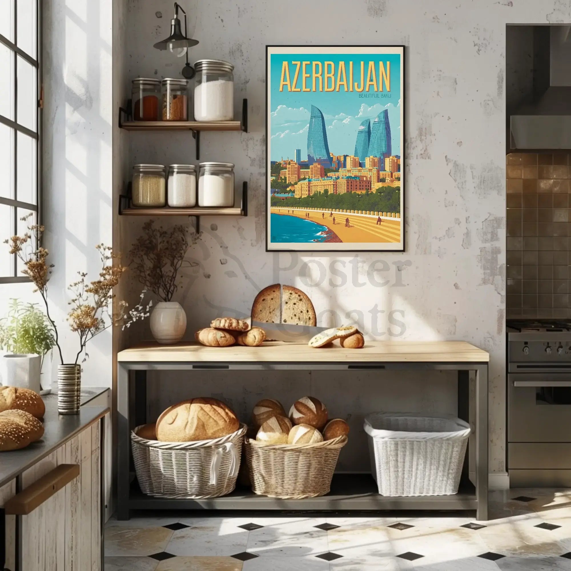 Baku Flame Towers Modern Travel Poster PosterGoat