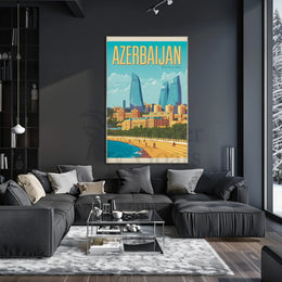 Baku Flame Towers Modern Travel Poster PosterGoat