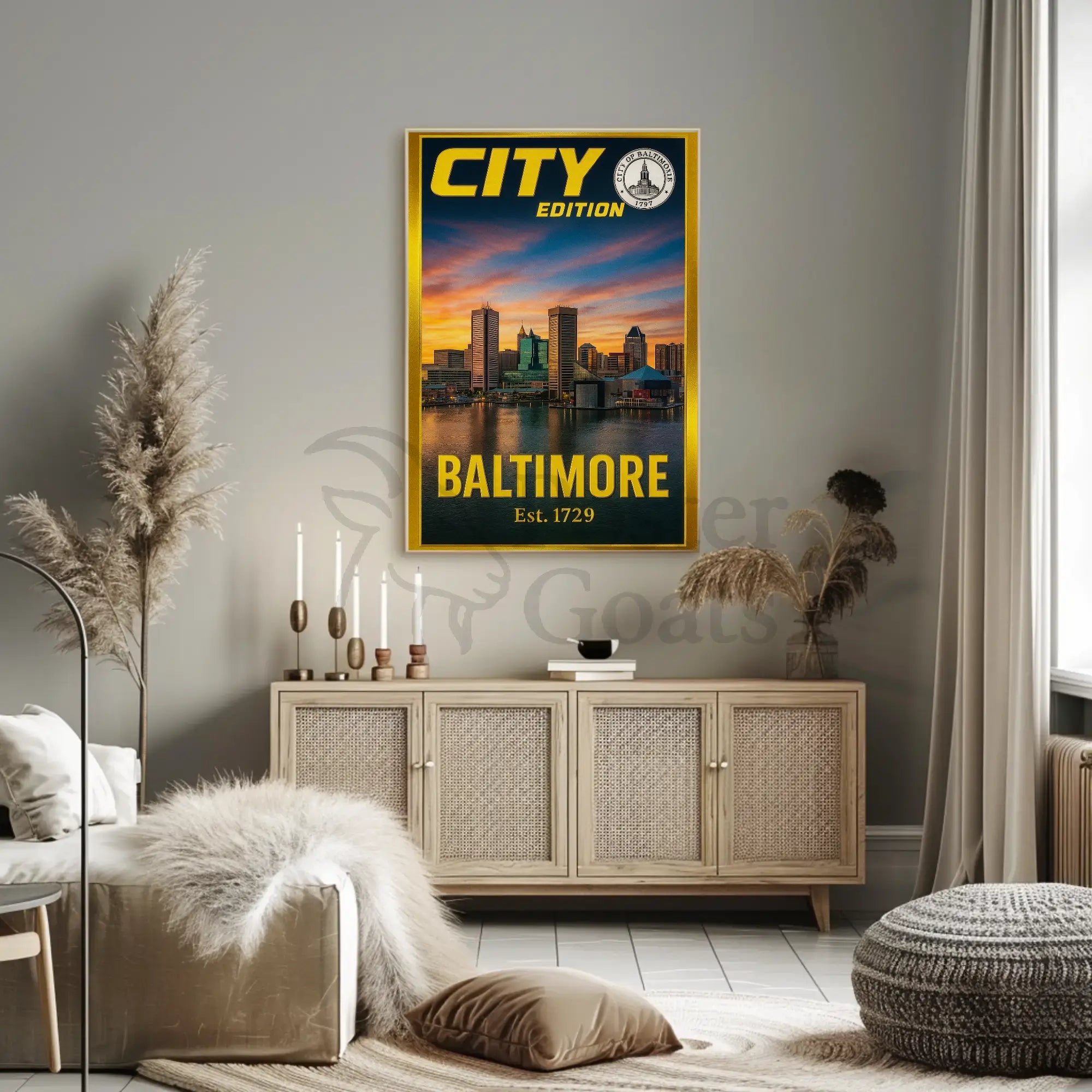 Baltimore Inner Harbor Cityscape Travel Poster PosterGoat