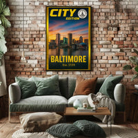 Baltimore Inner Harbor Cityscape Travel Poster PosterGoat