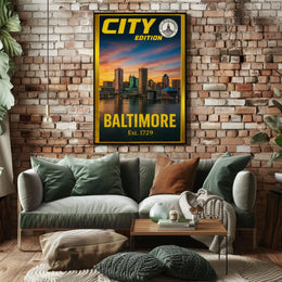 Baltimore Inner Harbor Cityscape Travel Poster PosterGoat