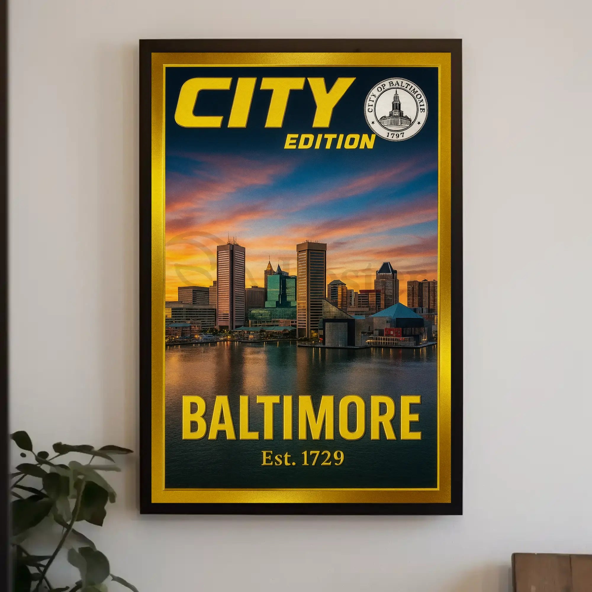 Baltimore Inner Harbor Cityscape Travel Poster PosterGoat