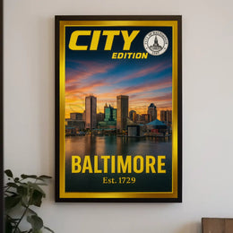 Baltimore Inner Harbor Cityscape Travel Poster PosterGoat