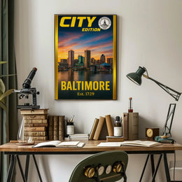 Baltimore Inner Harbor Cityscape Travel Poster PosterGoat