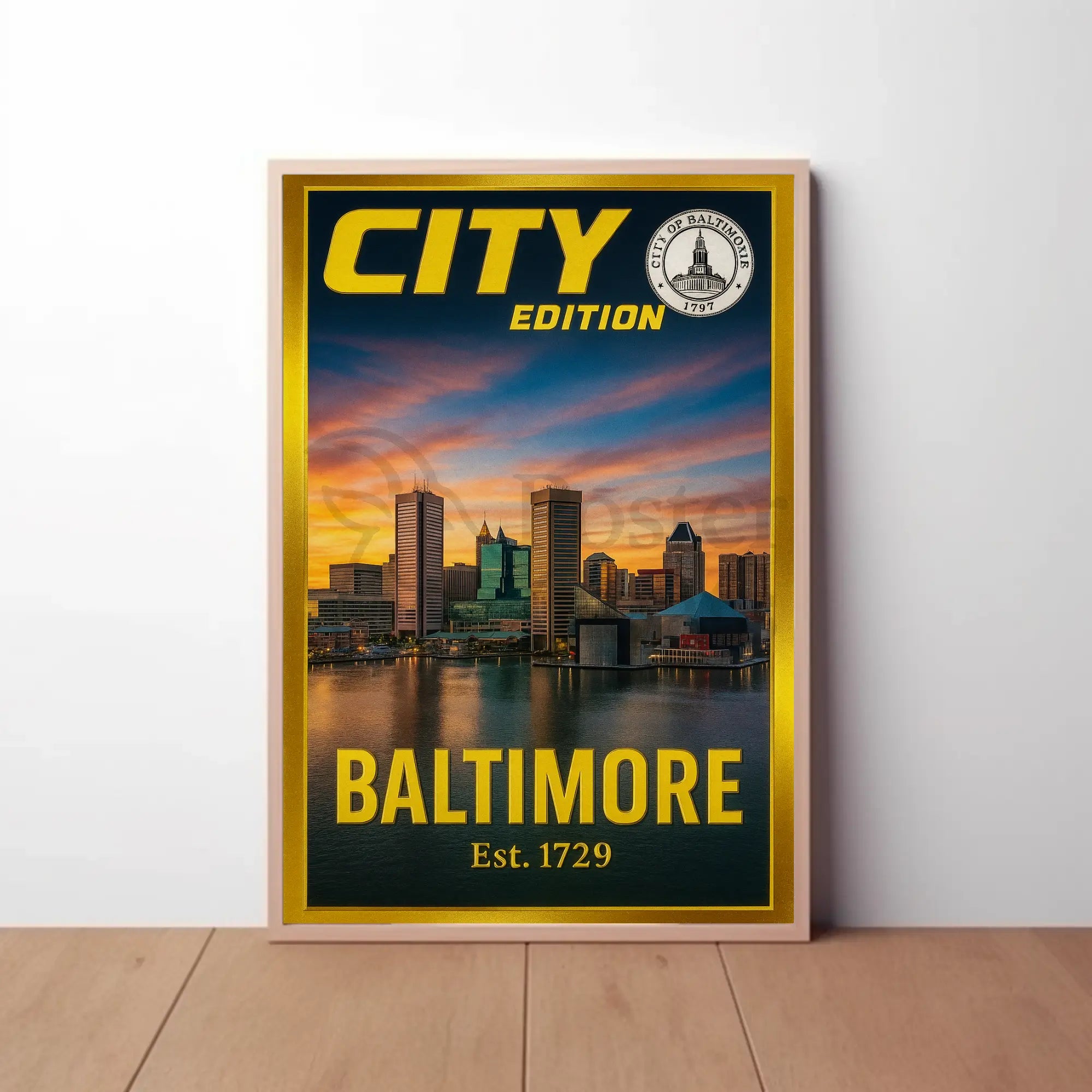 Baltimore Inner Harbor Cityscape Travel Poster PosterGoat
