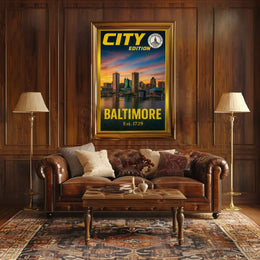 Baltimore Inner Harbor Cityscape Travel Poster PosterGoat
