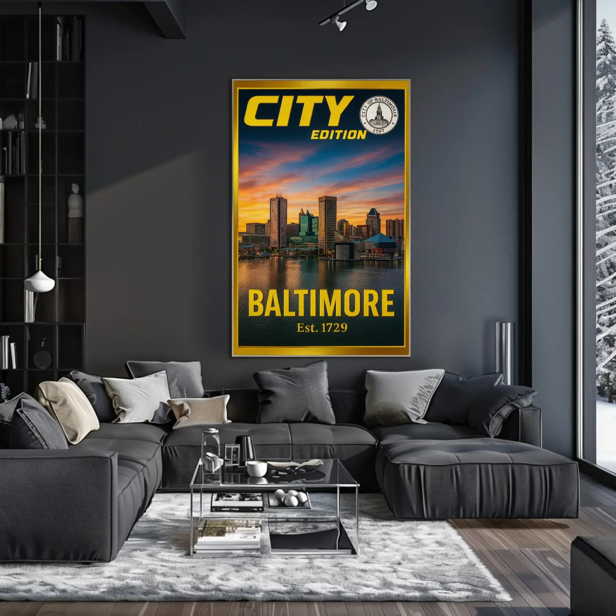 Baltimore Inner Harbor Cityscape Travel Poster PosterGoat