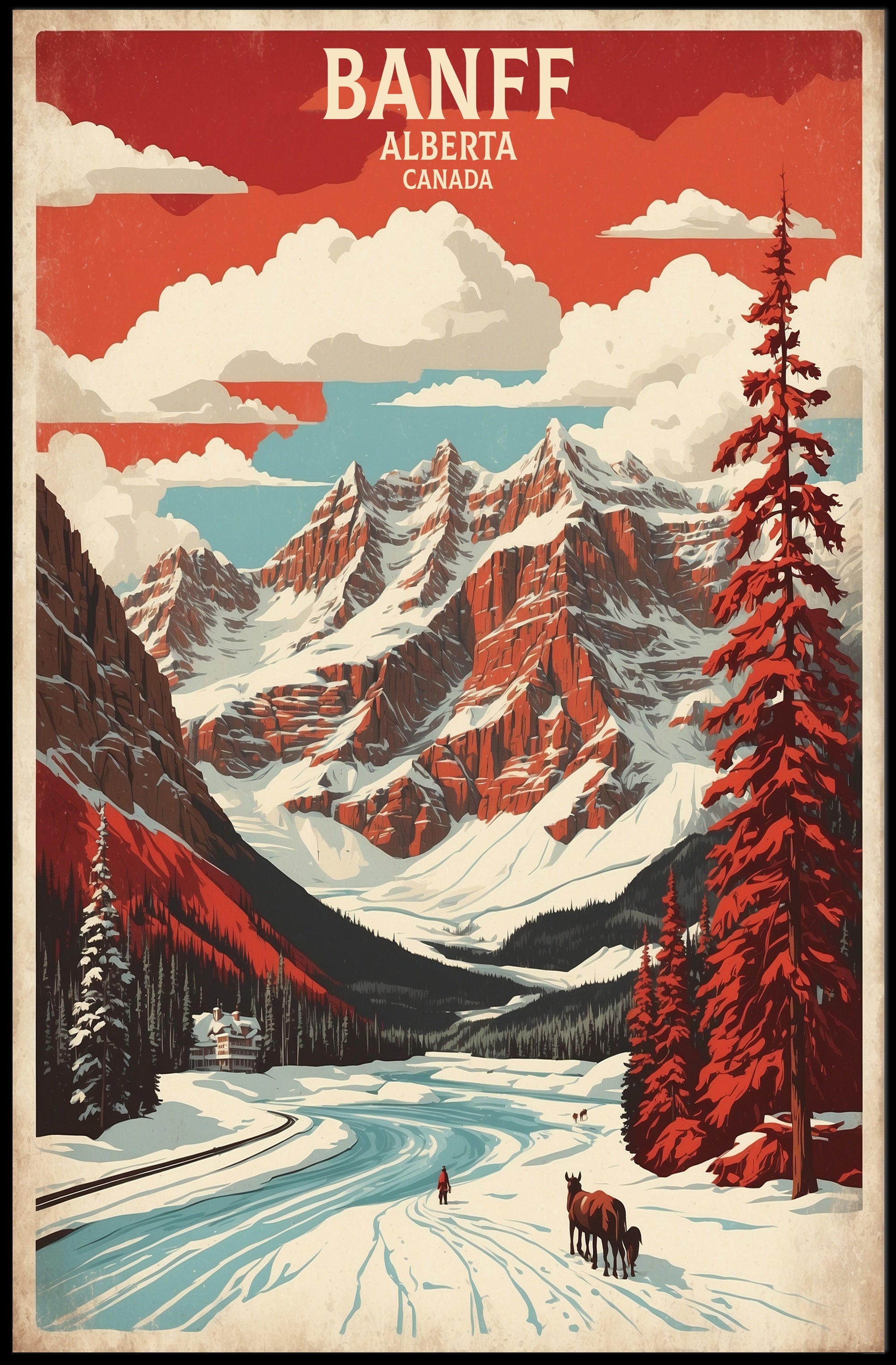 Banff Winter Landscape Masterpiece Travel Poster PosterGoat
