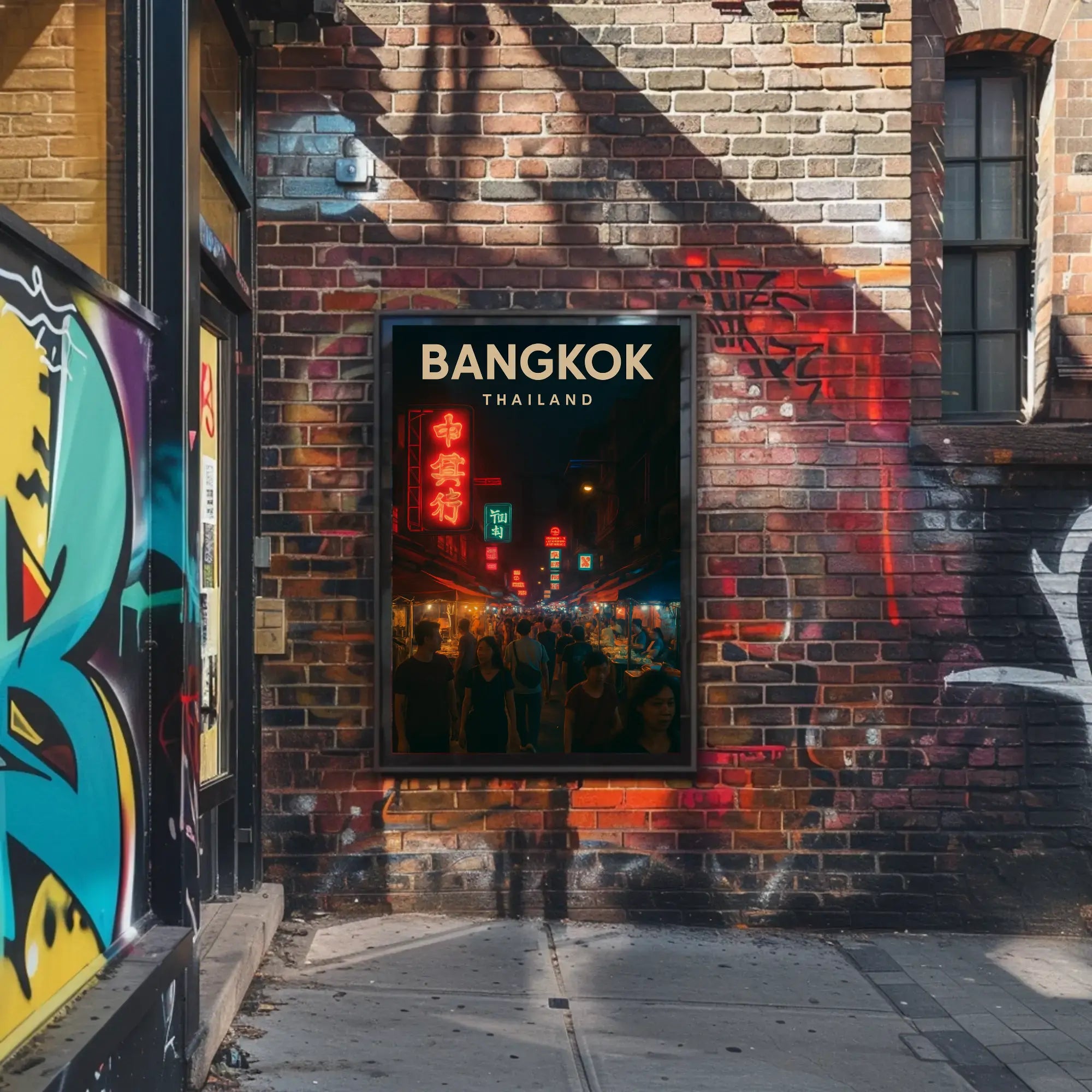 Bangkok Night Market Vibrant Cityscape Cultural or Heritage Poster PosterGoat