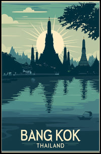 Bangkok Sunset Temple Travel Poster PosterGoat