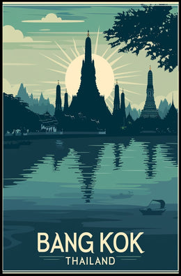 Bangkok Sunset Temple Travel Poster PosterGoat