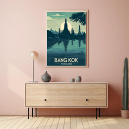Bangkok Sunset Temple Travel Poster PosterGoat
