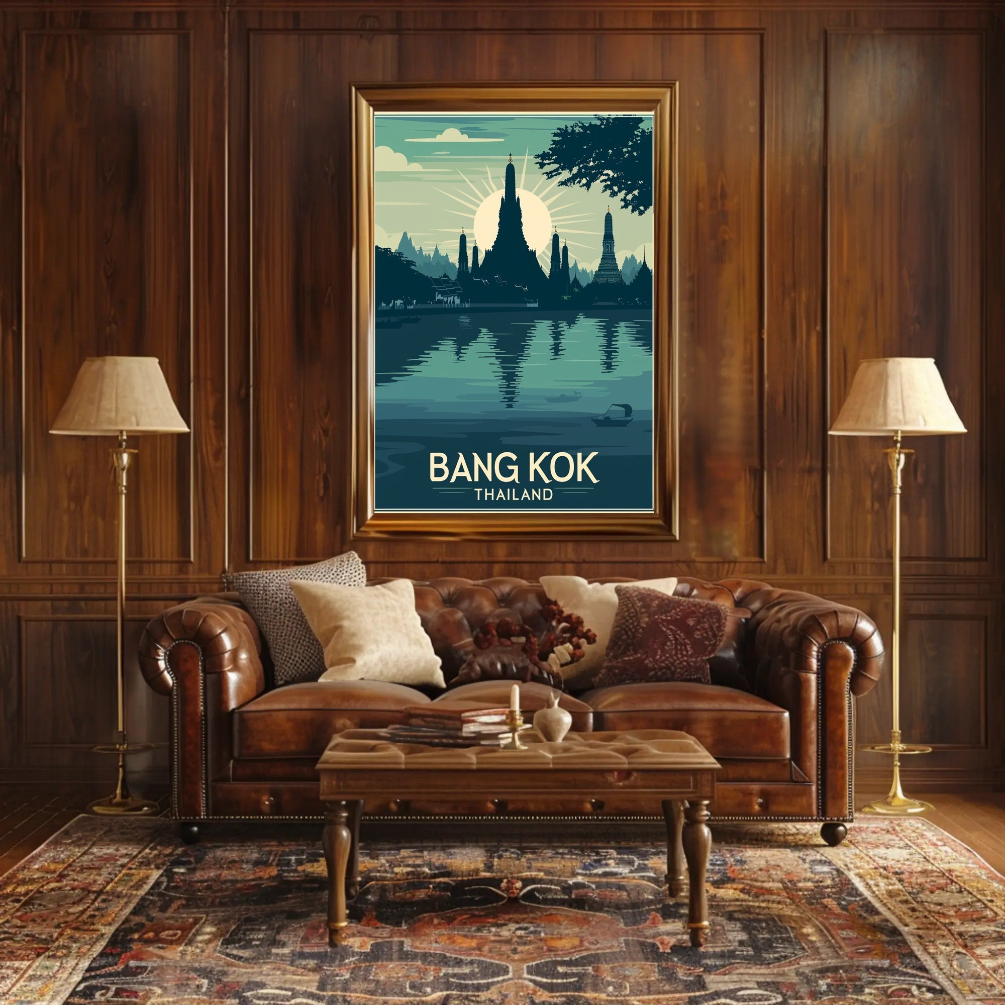 Bangkok Sunset Temple Travel Poster PosterGoat