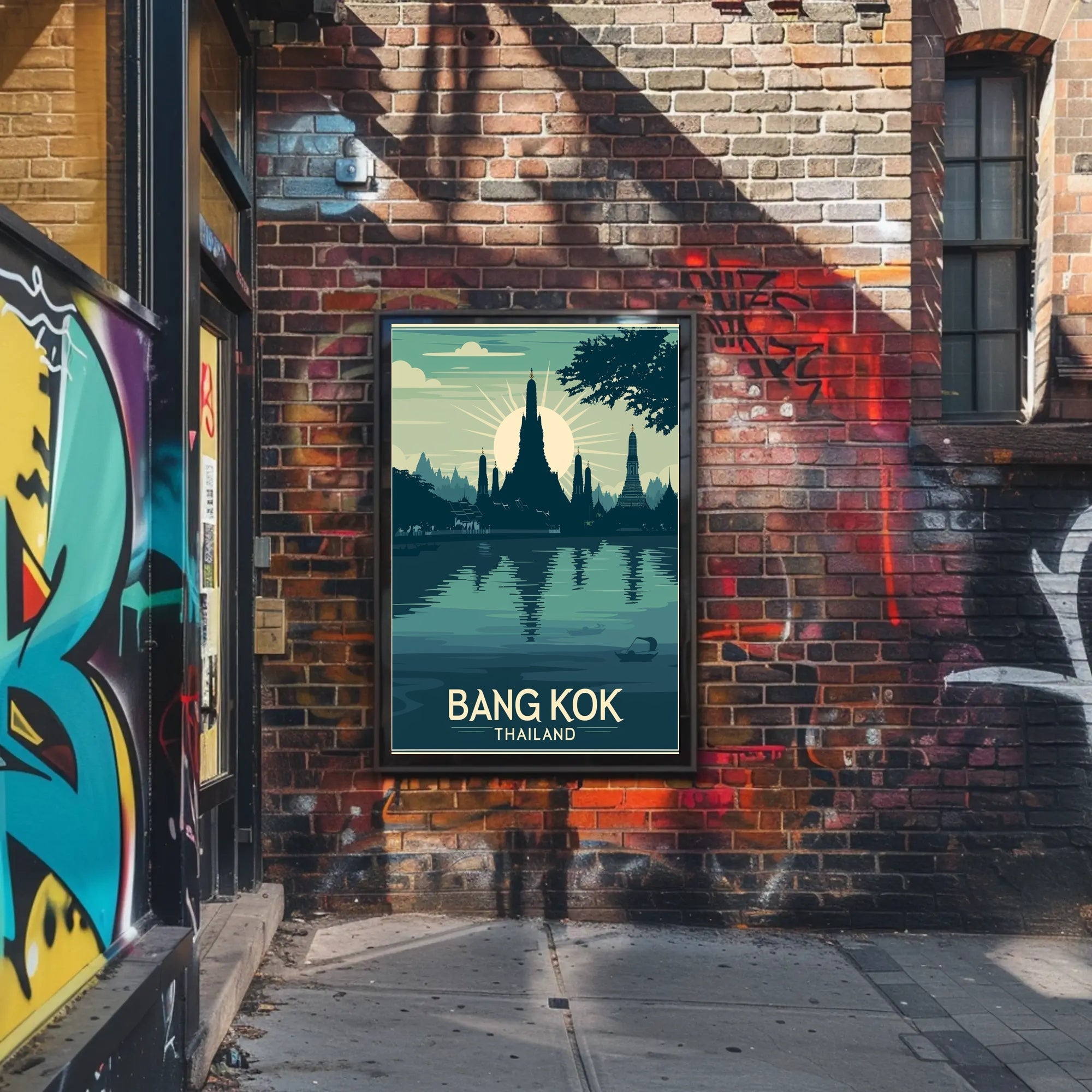 Bangkok Sunset Temple Travel Poster PosterGoat