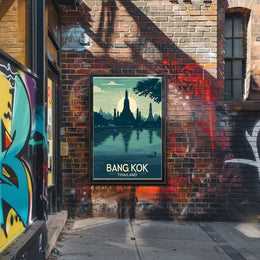 Bangkok Sunset Temple Travel Poster PosterGoat