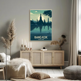 Bangkok Sunset Temple Travel Poster PosterGoat