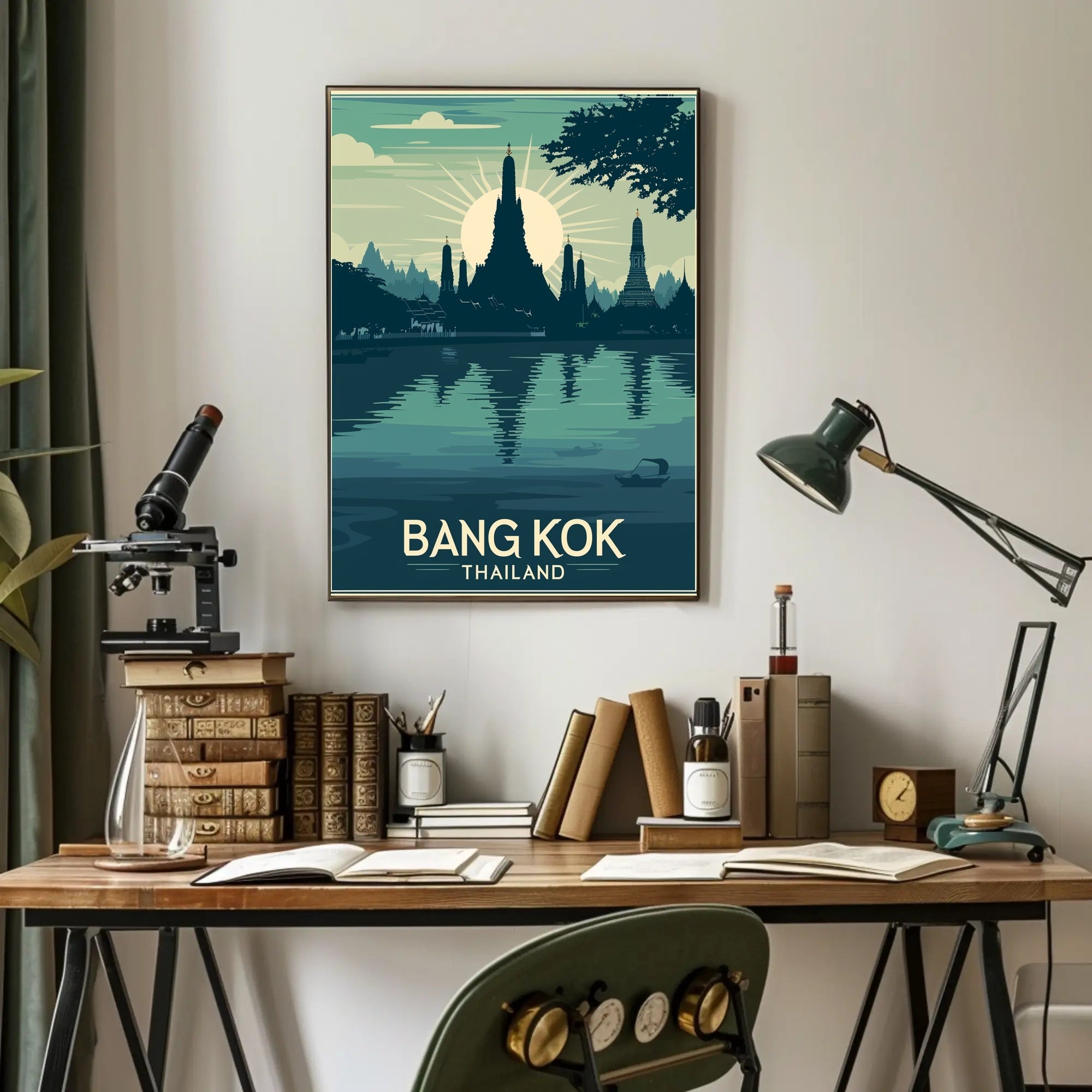 Bangkok Sunset Temple Travel Poster PosterGoat