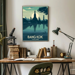 Bangkok Sunset Temple Travel Poster PosterGoat