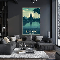 Bangkok Sunset Temple Travel Poster PosterGoat
