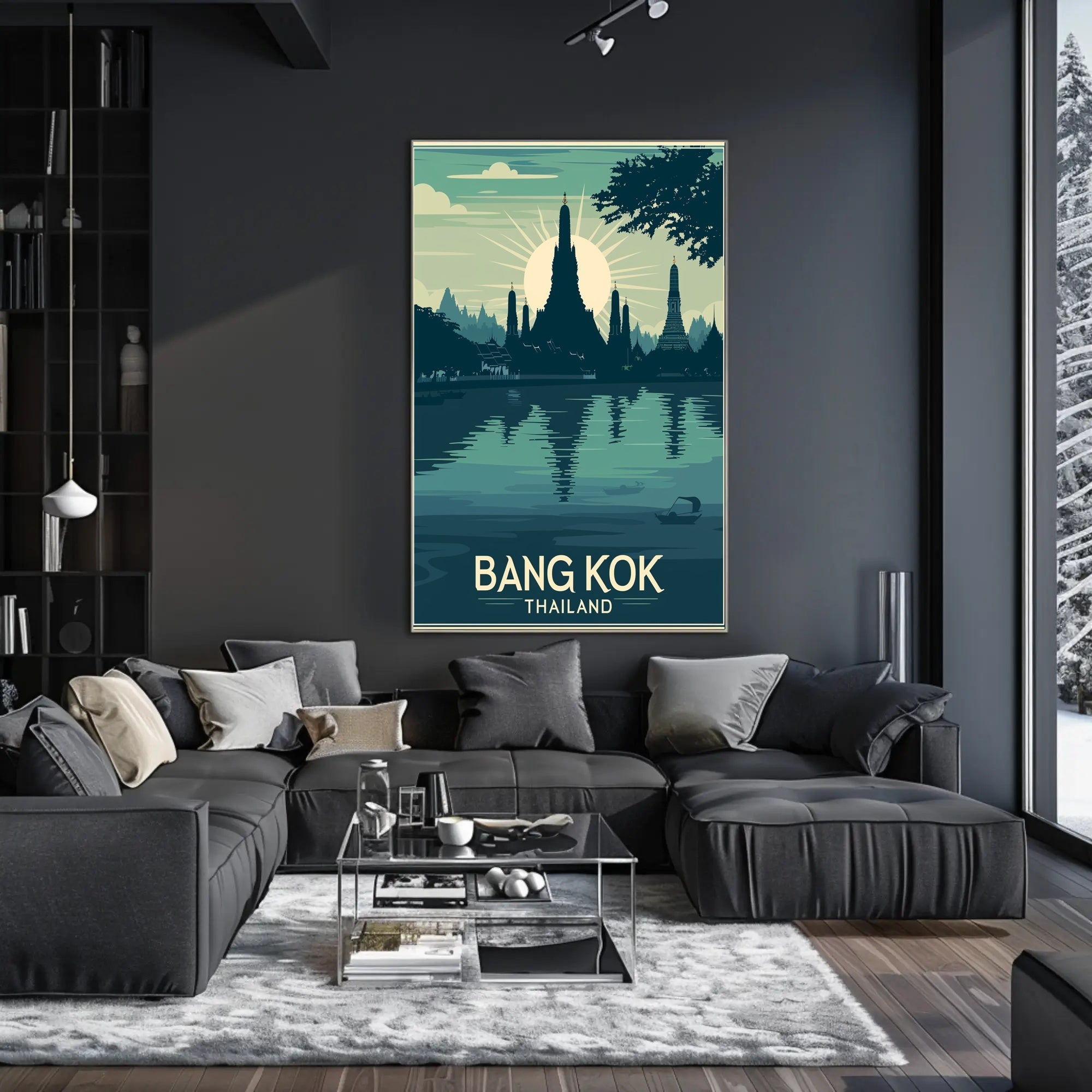 Bangkok Sunset Temple Travel Poster PosterGoat