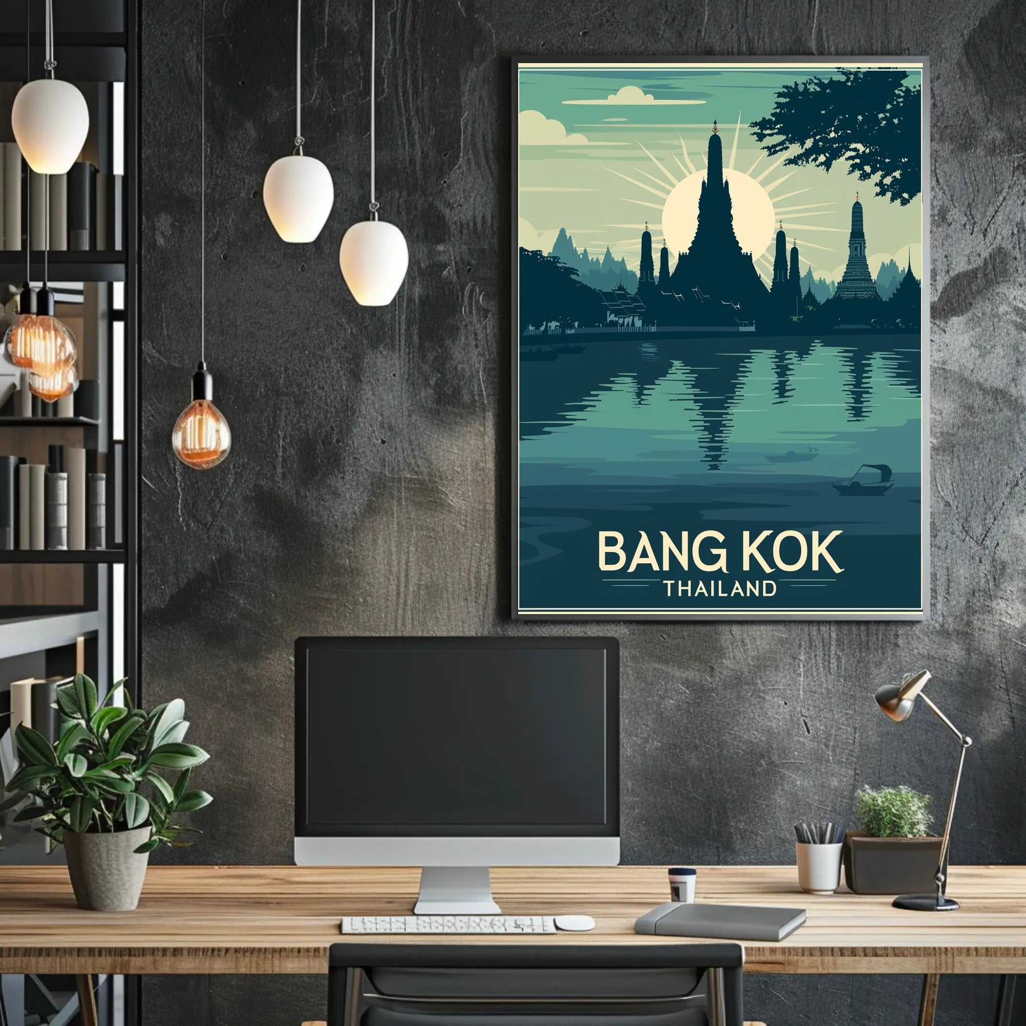 Bangkok Sunset Temple Travel Poster PosterGoat