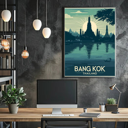 Bangkok Sunset Temple Travel Poster PosterGoat