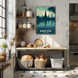 Bangkok Sunset Temple Travel Poster PosterGoat