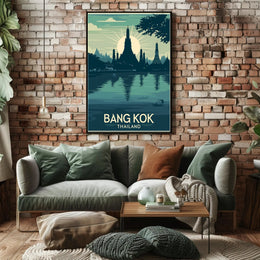 Bangkok Sunset Temple Travel Poster PosterGoat