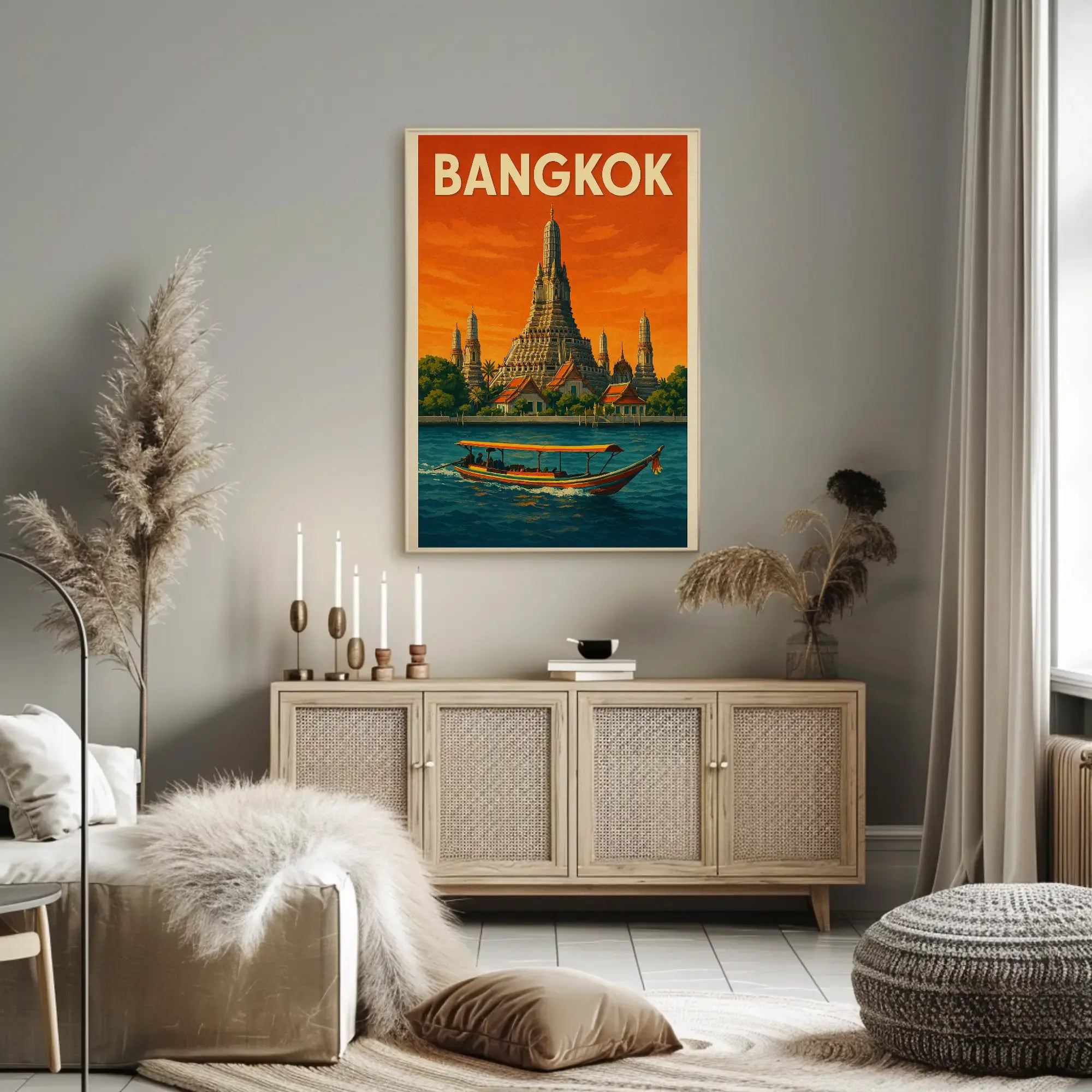 Bangkok Wat Arun Retro Travel Nostalgia Poster PosterGoat