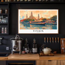 Bangkok's Wat Arun River Scene Travel Poster PosterGoat