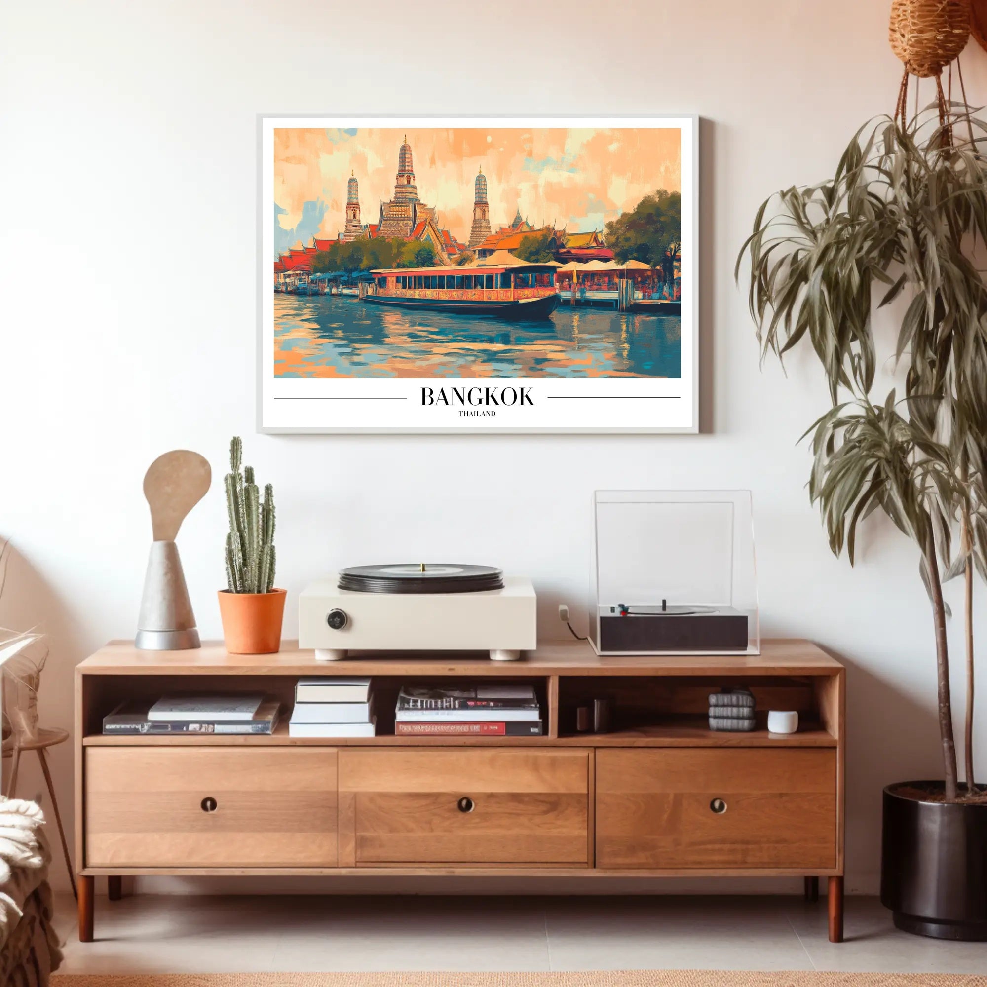 Bangkok's Wat Arun River Scene Travel Poster PosterGoat