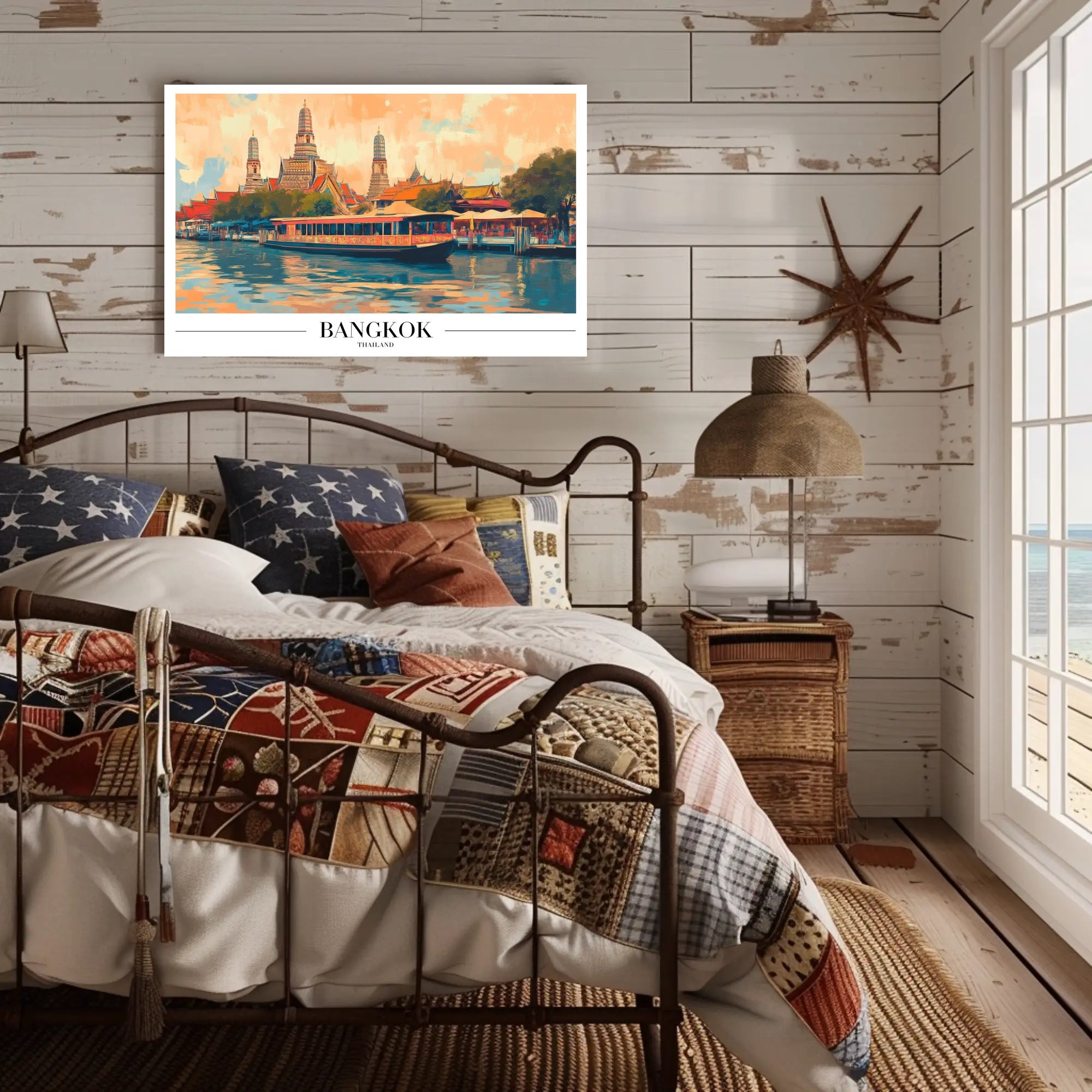 Bangkok's Wat Arun River Scene Travel Poster PosterGoat