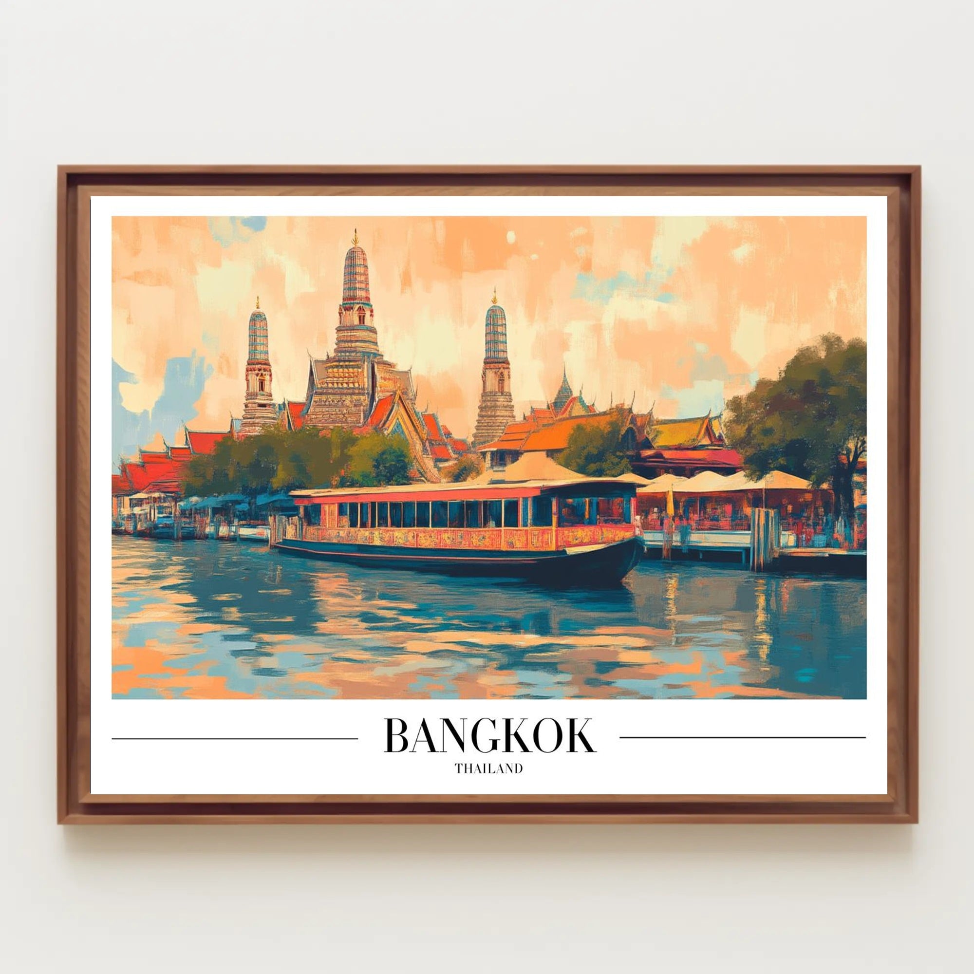 Bangkok's Wat Arun River Scene Travel Poster PosterGoat
