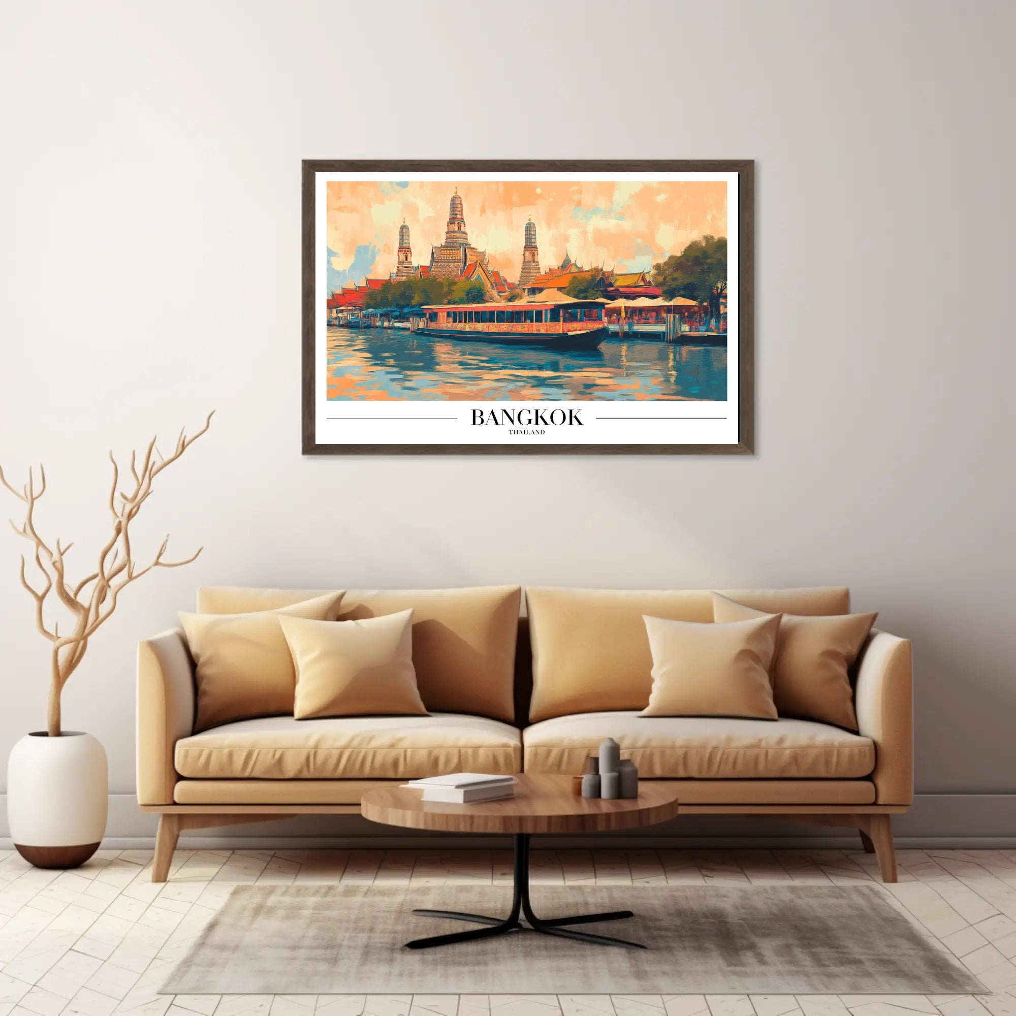 Bangkok's Wat Arun River Scene Travel Poster PosterGoat