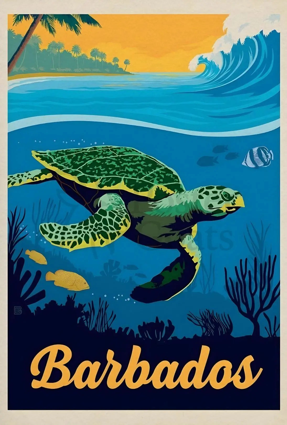Barbados Coastal Beauty Vintage Travel Poster PosterGoat