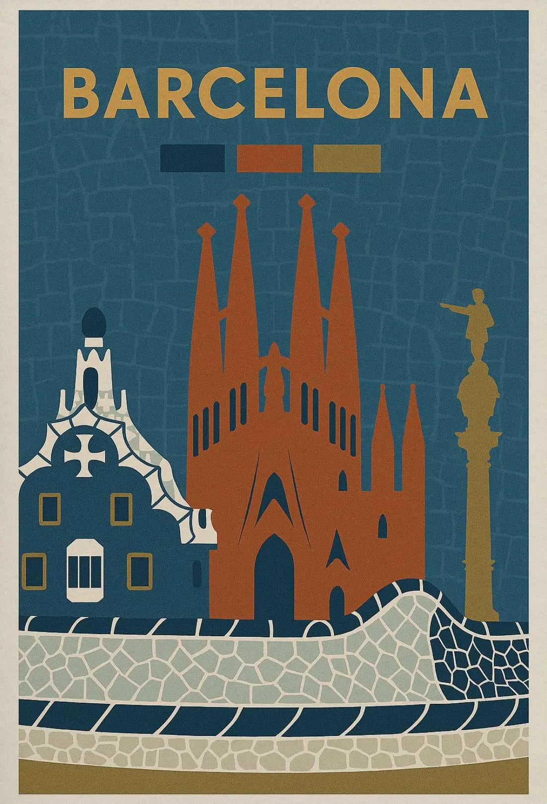 Barcelona Iconic Landmarks Vintage Travel Poster PosterGoat