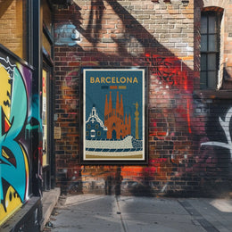 Barcelona Iconic Landmarks Vintage Travel Poster PosterGoat