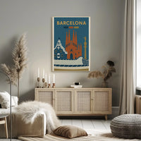 Barcelona Iconic Landmarks Vintage Travel Poster PosterGoat
