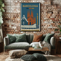 Barcelona Iconic Landmarks Vintage Travel Poster PosterGoat