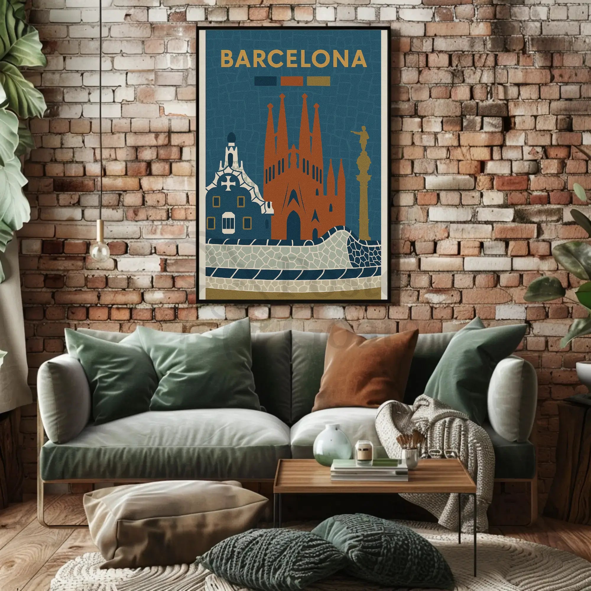 Barcelona Iconic Landmarks Vintage Travel Poster PosterGoat