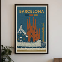 Barcelona Iconic Landmarks Vintage Travel Poster PosterGoat