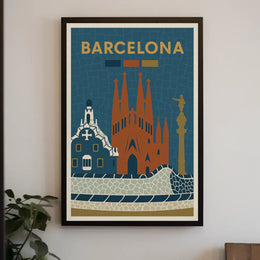 Barcelona Iconic Landmarks Vintage Travel Poster PosterGoat