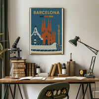 Barcelona Iconic Landmarks Vintage Travel Poster PosterGoat