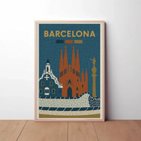 Barcelona Iconic Landmarks Vintage Travel Poster PosterGoat