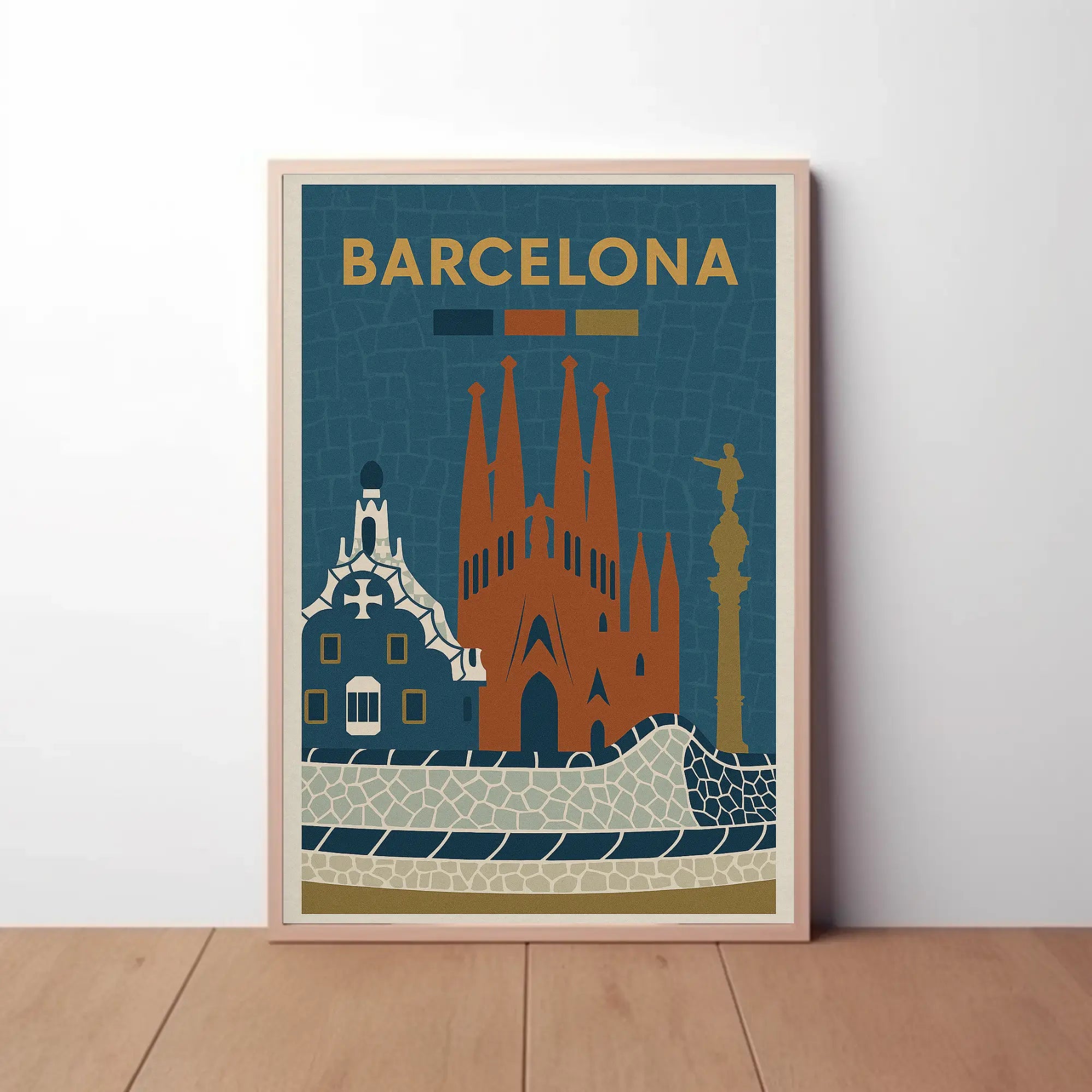 Barcelona Iconic Landmarks Vintage Travel Poster PosterGoat