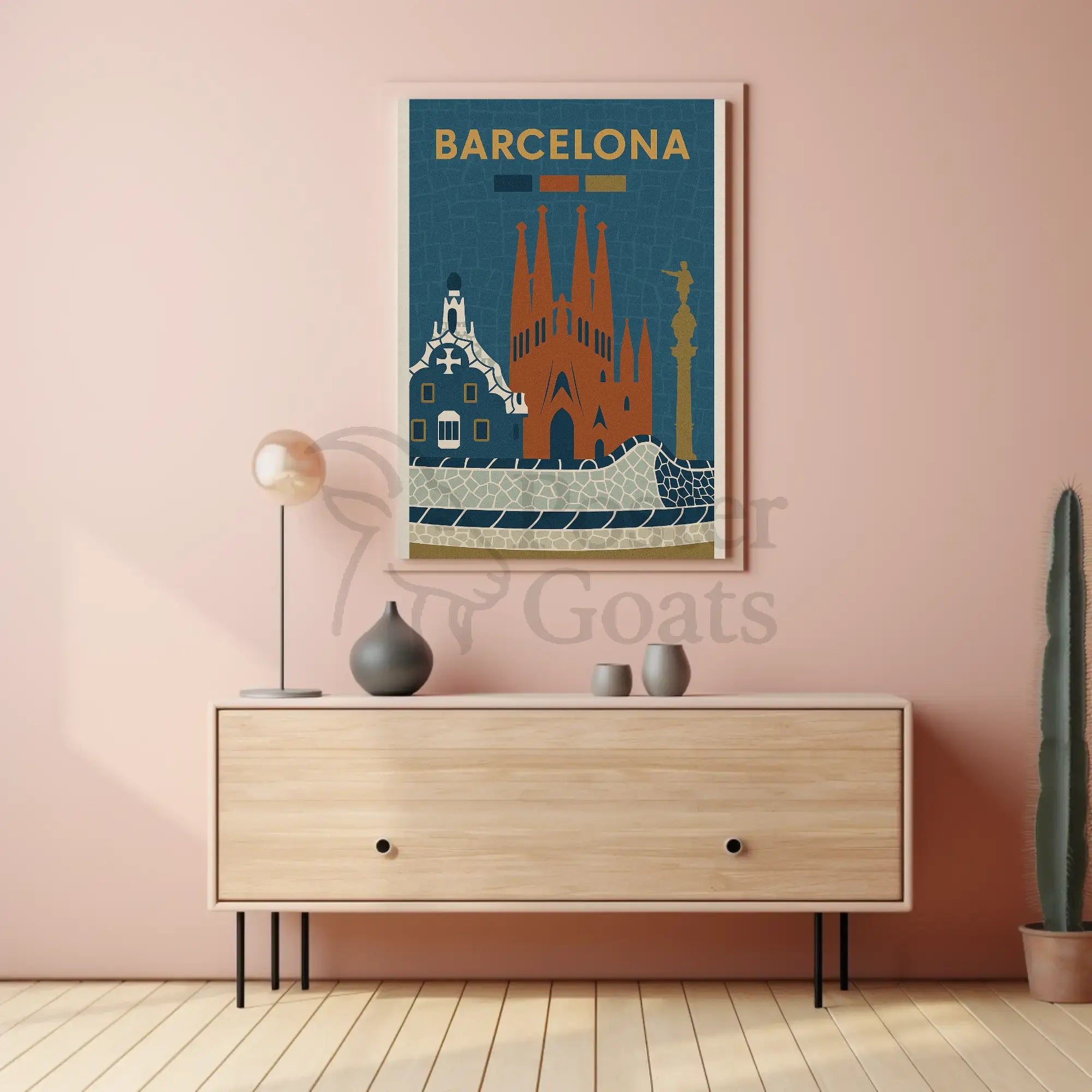 Barcelona Iconic Landmarks Vintage Travel Poster PosterGoat