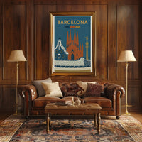 Barcelona Iconic Landmarks Vintage Travel Poster PosterGoat