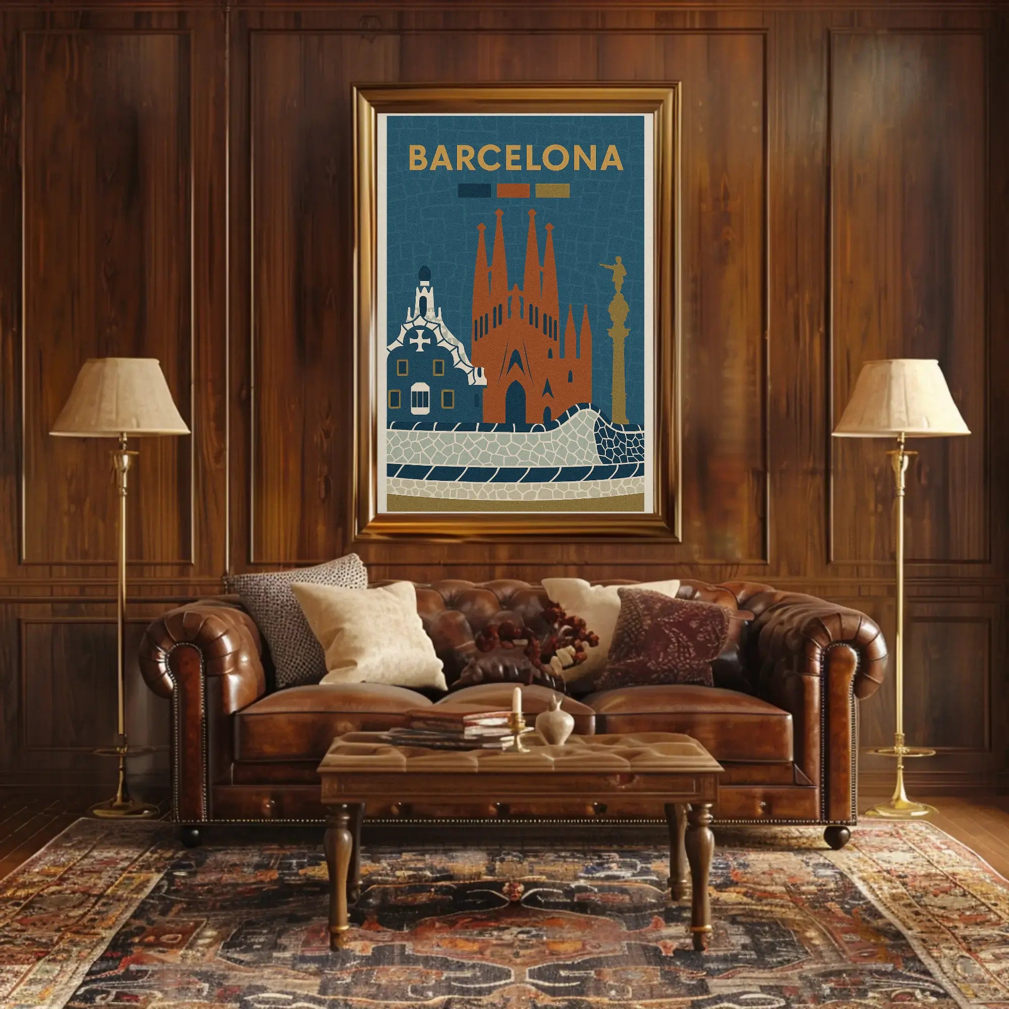 Barcelona Iconic Landmarks Vintage Travel Poster PosterGoat