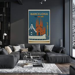 Barcelona Iconic Landmarks Vintage Travel Poster PosterGoat