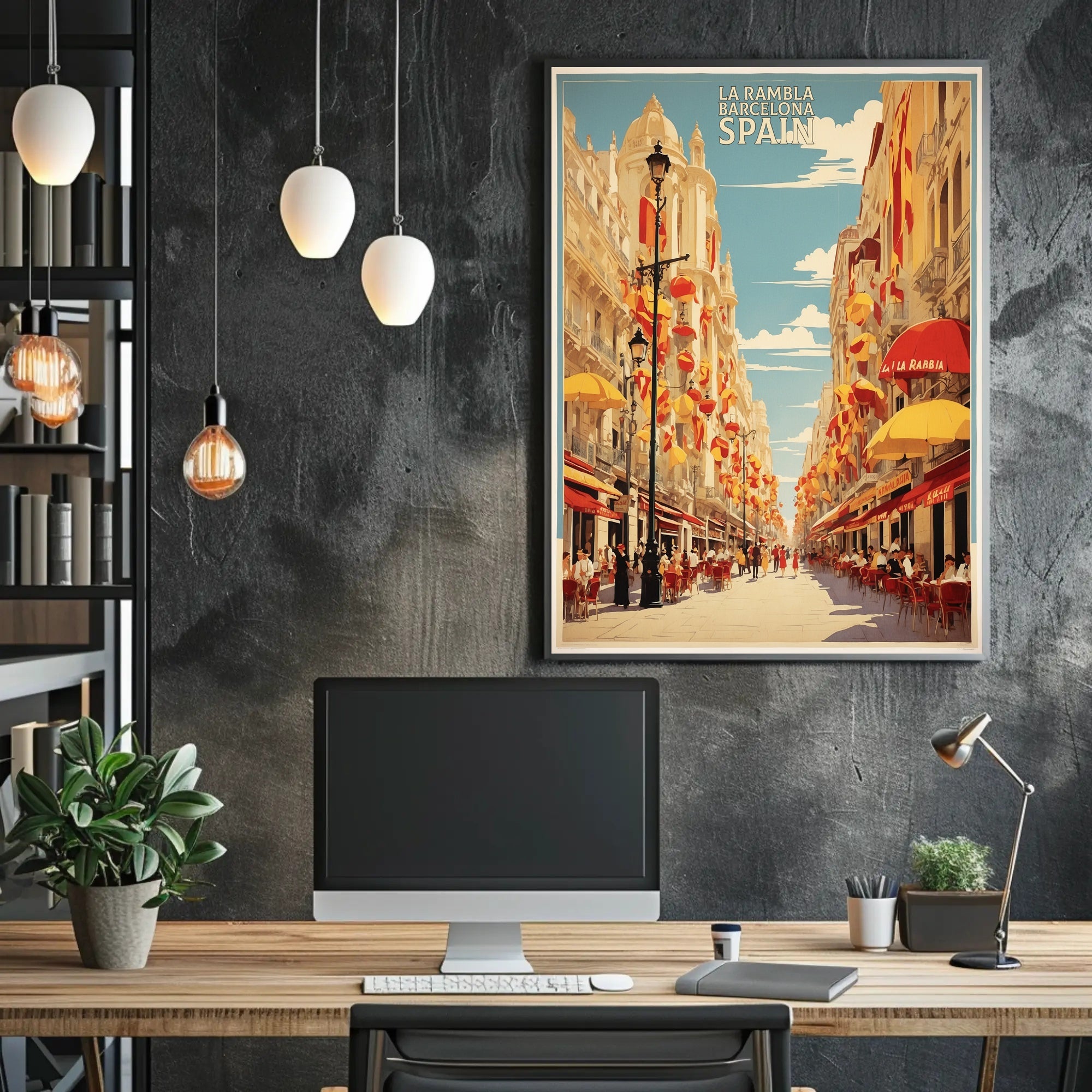 Barcelona La Rambla Vintage Travel Poster PosterGoat